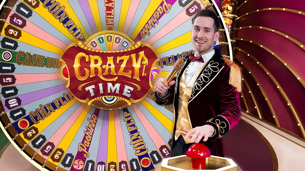 Crazy Time money wheel close-up showing the coloured number and bonus segments.